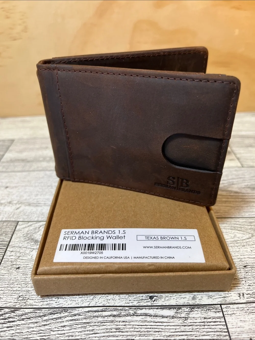 NWT Serman Brands 1.S RFID Blocking Full Grain Slim Texas Brown Wallet